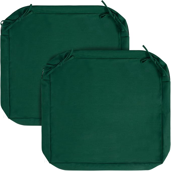 FUNHOME 2 Pack Outdoor Cushion Covers 24" x 24" x 4", No Insert! Water-Resistant Patio Chair Seat Cushion Covers with Zipper and Tie, Replacement Cover Only(Green)