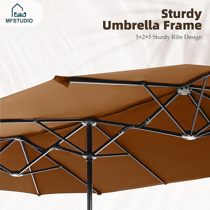 MFSTUDIO 13ft Outdoor Patio Umbrella, Double Sided Large Rectangular Umbrella Market Table Twin Triple Rectangle Umbrellas with Crank Handle for Outside Picnic Backyard Deck Pool (no base)