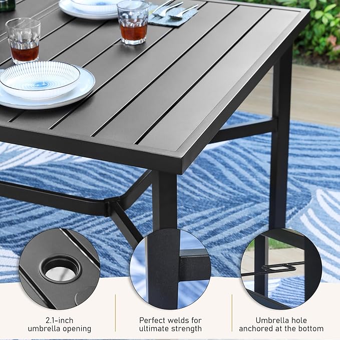 SUNSHINE VALLEY Patio Dining Set 9 PCS, 8 Stable Outdoor Dining Chairs with Rectangular Dining Table, Patio Table and Chairs Set for Lawn,Deck and Backyard