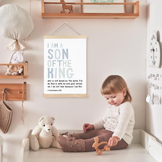 FDHSPAAM Christian Nursery Wall Art Decor, Church Nursery Decor, I Am a Son of the King Bible Verse Wall Art Posters for Boys Bedroom Playroom, 12x16 Inch