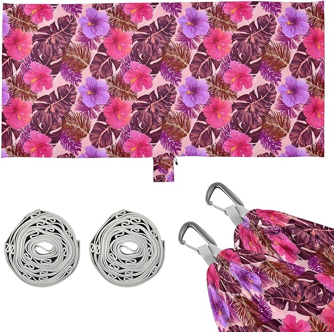 Camping Hammock Outdoor Hammocks for Outside Hibiscus Flower Purple Beach Trees Portable Lightweight with Pockets Tree Straps Indoor