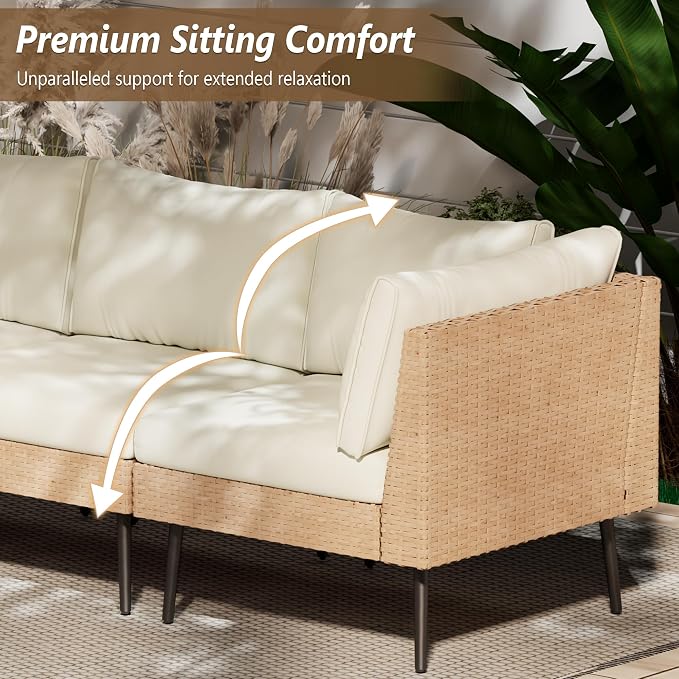 8-Piece Wicker Outdoor sectional Patio Furniture Set with Durable Dense PE Rattan, Conversation Patio Furniture with Washable Thick Cushions for Garden, Backyard, Poolside