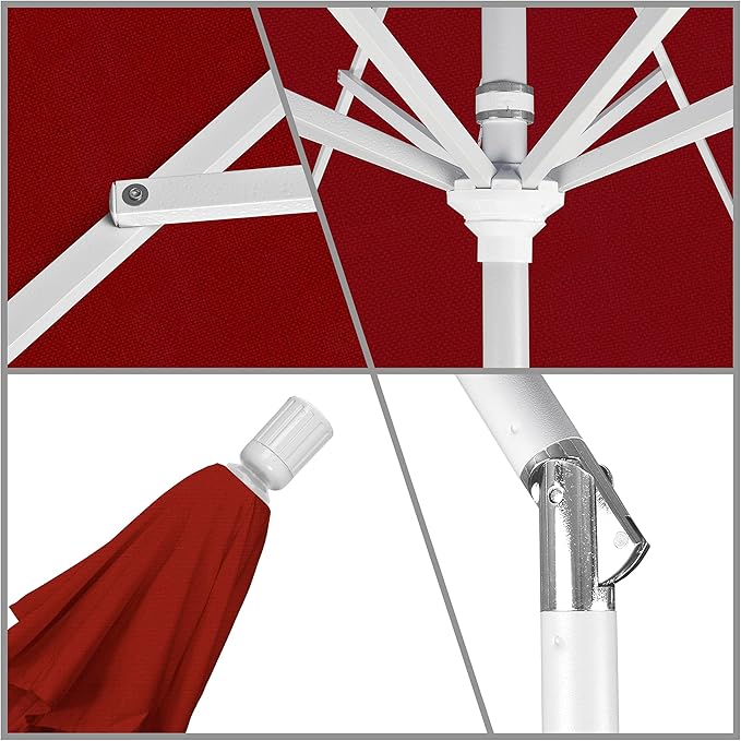 California Umbrella 11Ft Premium Patio Umbrella, Hand-Crank, Tilt-Collar, White Frame, Solution Dyed Red Fabric