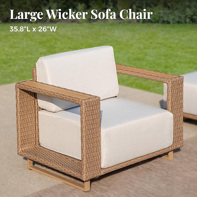2 Pcs Outdoor Patio Furniture Set, Outdoor Wicker Sofa Couch, Rattan Armchairs Set of 2 with 10" Extra Thick Cushions for Deck Backyard Lawn