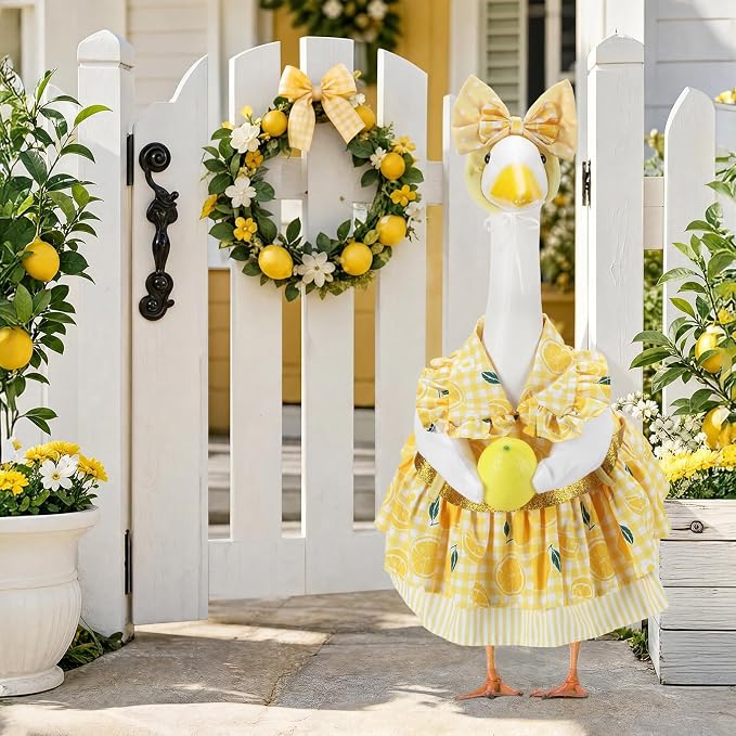 Summer Porch Goose Outfits for 23 Inch Lawn Statue | Lemon Costume for Plastic/Cement Statue, Duck Sculpture Clothes for Yard Patio Party Decoration