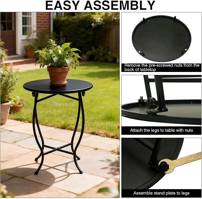 Fashion&cool Patio Side Table, Weather Resistant Metal End Table Side Table for Patio Yard Porch Balcony Garden Bedside, Easy Assemble