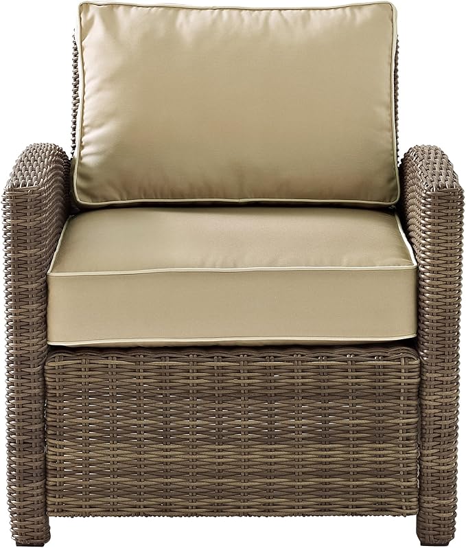 Crosley Furniture Bradenton 5-Piece Outdoor Loveseat Patio Furniture Set, Wicker Conversation Sets for Porch, Brown with Sand Cushions