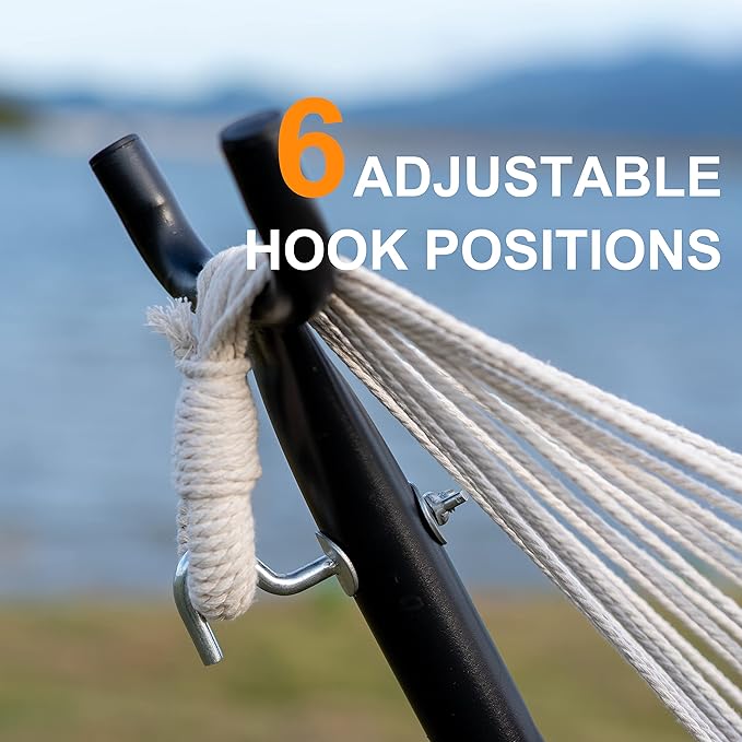 Double Hammock with 9FT Space Saving Steel Stand Includes Portable Carrying Case, 450 Pounds Capacity,Natural (HS-COMBY09W-VC)
