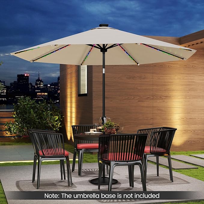 Tangkula 10 FT Solar Patio Umbrella, Outdoor Market Table Umbrella with 96 Multi-Colored Flowing LED Lights, 9 Modes, Tilt Adjustment, Crank Handle, 8 Ribs, Vented Top for Backyard Poolside Deck Lawn