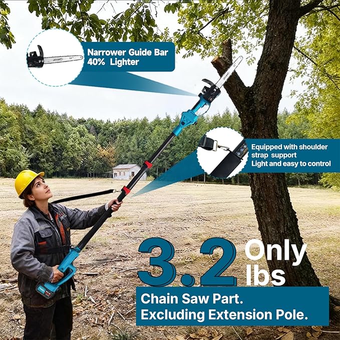 12 Inch Electric Pole Saws for Tree Trimming, 2-in-1 Cordless Pole Saw with 2 x 4.0Ah Battery Powered Chainsaw Lightweight with Shoulder Strap for Thicker Wood Cutting Pruning