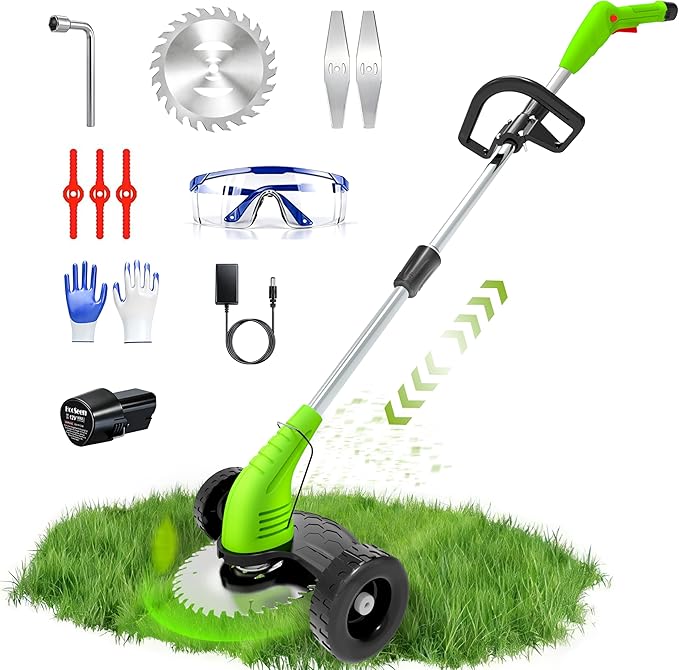 Cordless Weed Wacker, Grass Trimmer with 3 Types Blades and 2.0Ah Li-Ion Battery Powered,12V Electric Weed Trimmer/Edger for Garden Yard Work and Lawn Care