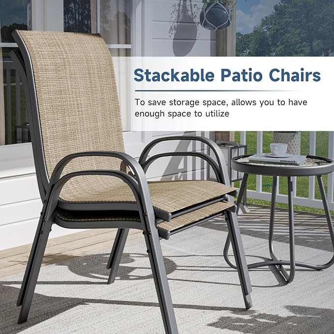 Amopatio 7 Pieces Patio Dining Set for 6, Outdoor Table and Chairs, 6 All Weather Stackable Patio Chairs, 59" Patio Spliced Rectangular Table with Umbrella Hole, for Deck, Backyard, Garden,Brown