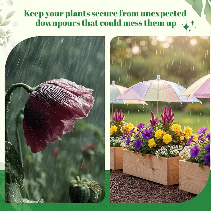 3 Pack Plant Umbrellas for Outdoor Plants Clear Transparent Plant Shade Umbrellas 23.6 Inch with Straight Pole for Potted Plants Seedlings Flowers Garden Beds
