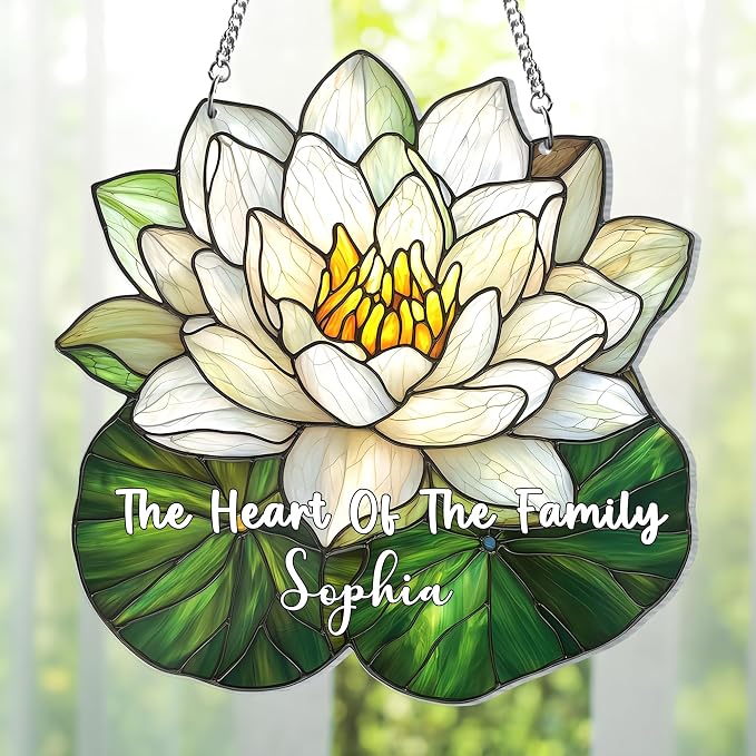 Personalized Birth Month Flower with Name Acrylic Window Hanging Suncatcher - Mother's Day, Birthday Gift for Mom, Grandma, Great Grandma (Birth Flower)