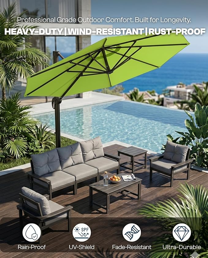11 FT Round Cantilever Umbrella,Easy Tilt, Fade Resistant & 360° Rotation, Offset for Pool Deck Backyard Patioapple green (Base not Included)