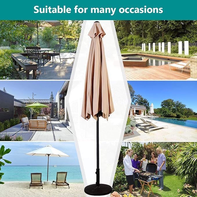 10-Foot Outdoor Water/UV-Resistant Patio Umbrella, Round Tilt Garden Market Table Mental Umbrella, with Crank, Adjustable Levels, Perfect For BBQ, Seaside, Swimming Pool, Beige