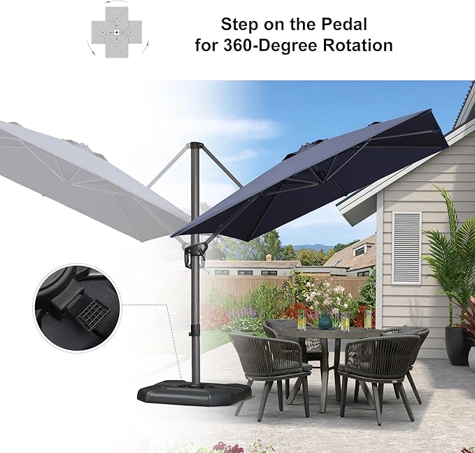 PURPLE LEAF 8'×8' Patio Cantilever Umbrella with Base Included Offset Outdoor Umbrella with Cover Square Outdoor Patios for Backyard Pool Garden Navy Blue