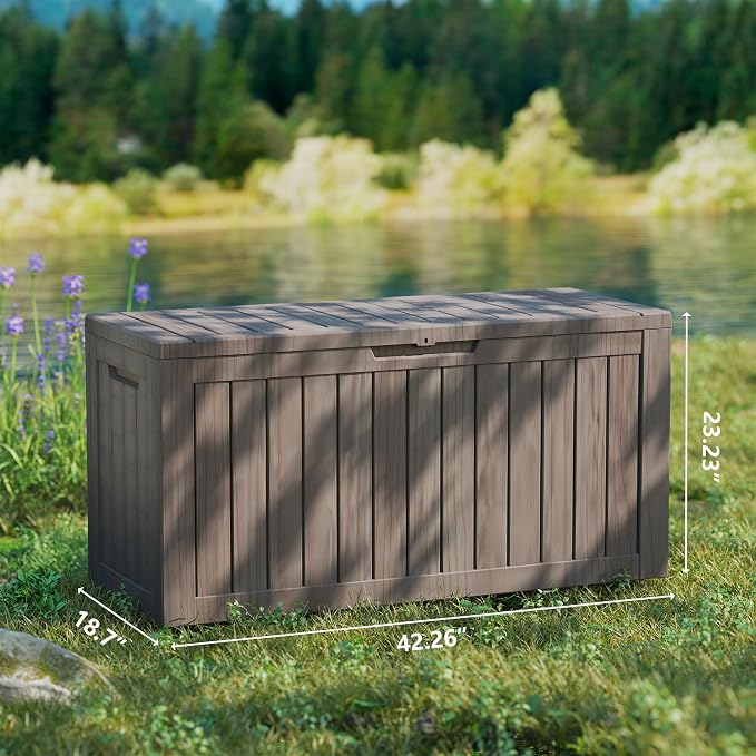 LAUSAINT HOME 90 Gallon Resin Deck Box, Package Delivery Box with Lockable Lid, Waterproof Outdoor Storage Box For Garden Tools, Patio Cushions(90 Gallon,Grey)