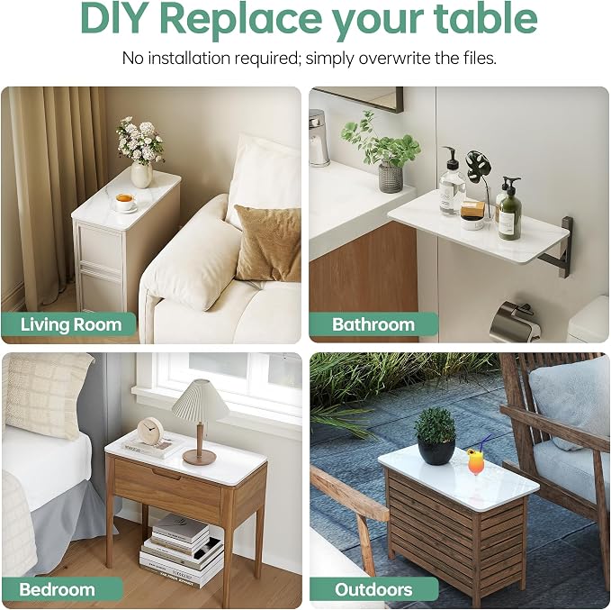 Rectangle Table Top,23.6 ” x 11.8 ” White Sintered Stone Tabletop, DIY Replacement & Cover Marble Desktop, Scratch & Wear Resistant, Easy to Clean, Suitable for Indoor & Outdoor