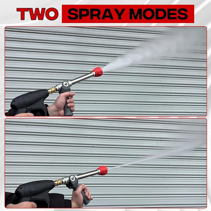 Adjustable Pressure Washer Long Range Nozzle - 2 Mode Shooter Tip with 12" Stainless Steel Lance, 1/4" Quick Connect, Power Washer High Reach Spray Nozzle
