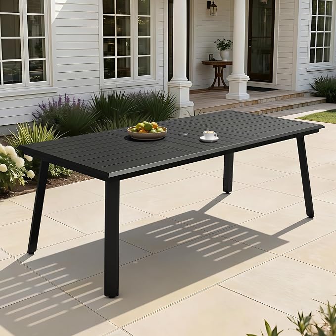 Outdoor Dining Table for 8, 83" Aluminum Patio Table | 1.57-1.97" Adjustable Umbrella Hole Rectangle All Weather Outside Table for Lawn Backyard Garden