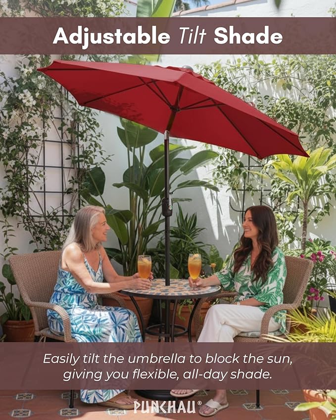 6 Ft Outdoor Patio Umbrella, Easy Open/Close Crank and Push Button Tilt Adjustment - Wine Red Burgundy Market Umbrellas