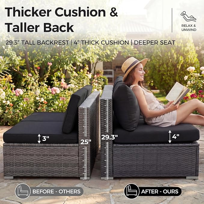 NICESOUL 20 Piece Outdoor Sectional with Fire Pit Table, 29.3'' High Back Extra Large Patio Furniture Set with Firepit & Chaise Lounge, 16-Person Outdoor Sofa Conversation Couch, Charcoal/Black