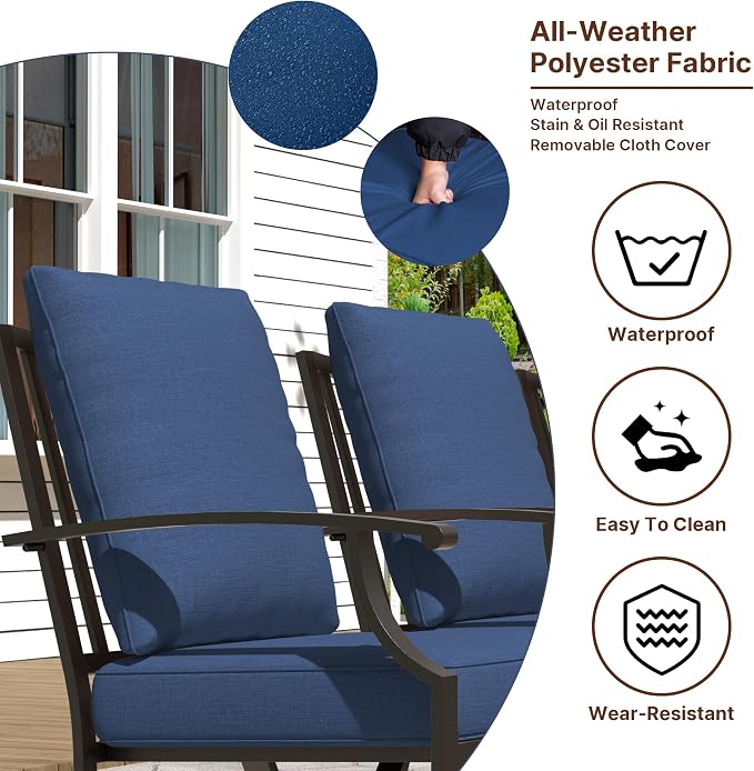 Gotland 14 Piece Outdoor Dining Set, Metal Outdoor Table and Swivel Chairs with X-Shaped Legs 1.5" Umbrella Hole, Patio Furniture Set with Waterproof Cushions, Patio Dining Sets for Backyard Navy