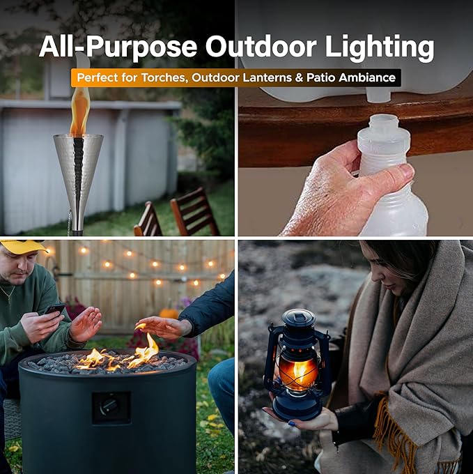 Firefly Fuel Tiki Torch Fuel – Clean-Burning Outdoor Lamp Oil for Tiki Torches and Lanterns. Low Smoke, Citronella Formula, Long-Lasting – Outdoor Patio & Garden Use - 5 Gallons