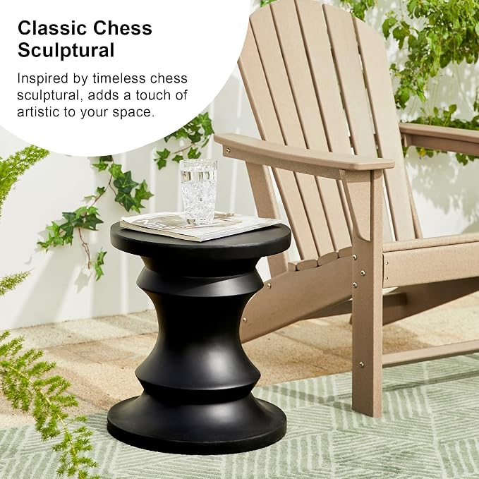 Giltzhome Black Garden Side Tables Heavy Duty Chess Pedestal Accent Table Garden Stool Plant Stand for Garden Patio Lawn Home Indoor Outdoor