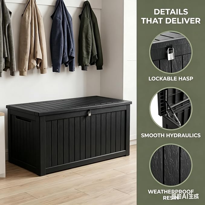 198 Gallon Resin Deck Box – Finally, a Lockable Outdoor Storage That Fits Everything (Cushions, Tools, Pool Gear & BBQ) – Weatherproof Wood Grain Design for Patio, Garden, Office, Home Indoor Outdoor