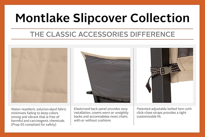 Classic Accessories Montlake Water-Resistant 72 Inch Patio Chaise Lounge Slipcover, Antique Beige, Patio Furniture Covers