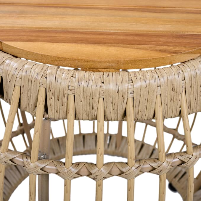 Christopher Knight Home Thalton Outdoor Side Table with Faux Wicker, Acacia Wood End Table, Round Patio Side Table, Accent Table for Garden Balcony Poolside and Indoor Use, Garden Stool, Light Brown