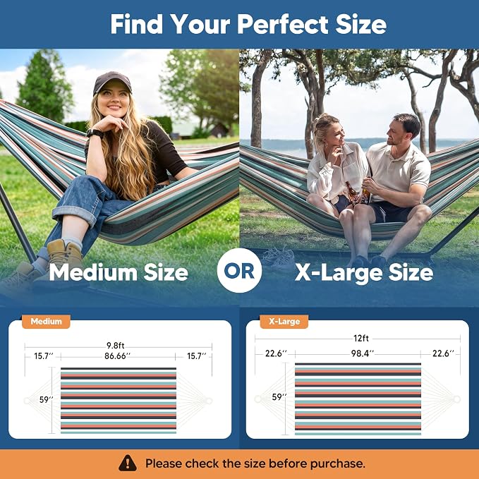 SUNCREAT Hammocks Outdoor Camping Double Hammock, Extra Large 2 Person Hammock for Camping, Green & Red