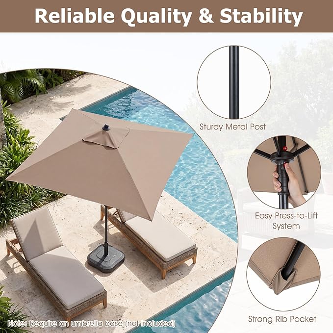 Tangkula 5 FT Patio Umbrella, Outdoor Table Market Umbrella with Quick-Release Button, 4 Sturdy Ribs, Fade Resistant & Waterproof Canopy, Sun-protective, for Garden, Poolside, Backyard (Tan)