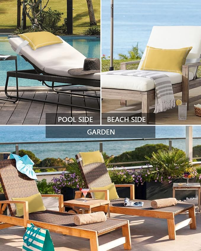 Outdoor Pillows Covers with Inserts Solid Color Yellow Waterproof Recliner Pillow with Adjustable Strap Throw Pillows for Patio Furniture Pool Lounge Chair, 11x16 inch, 1PCS