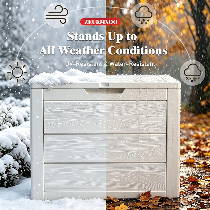 35 Gallon Deck Box, Lockable Waterproof Resin Storage Box for Patio, Indoor & Outdoor Use, for Cushions, Accessories, Package Delivery & Garden Tools,Beige