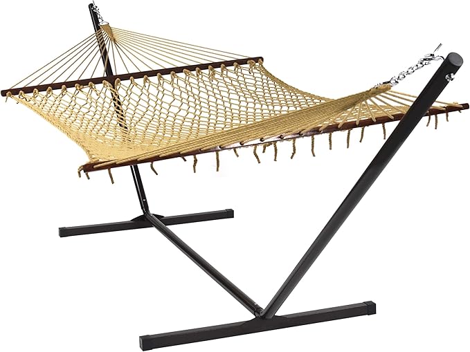 Island Escape Rope Hammock and Stand Set (Mocha Stand and Tan Hammock)