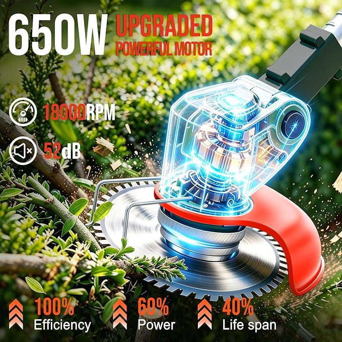 Electric Weed Wacker, 21V Cordless Weed Eater Battery Powered with 2X 2.0Ah Batteries, Charger and Metal Blade, 3 in 1 Lightweight Electric Weed Grass Trimmer Brush Cutter Edger for Lawn Yard Garden