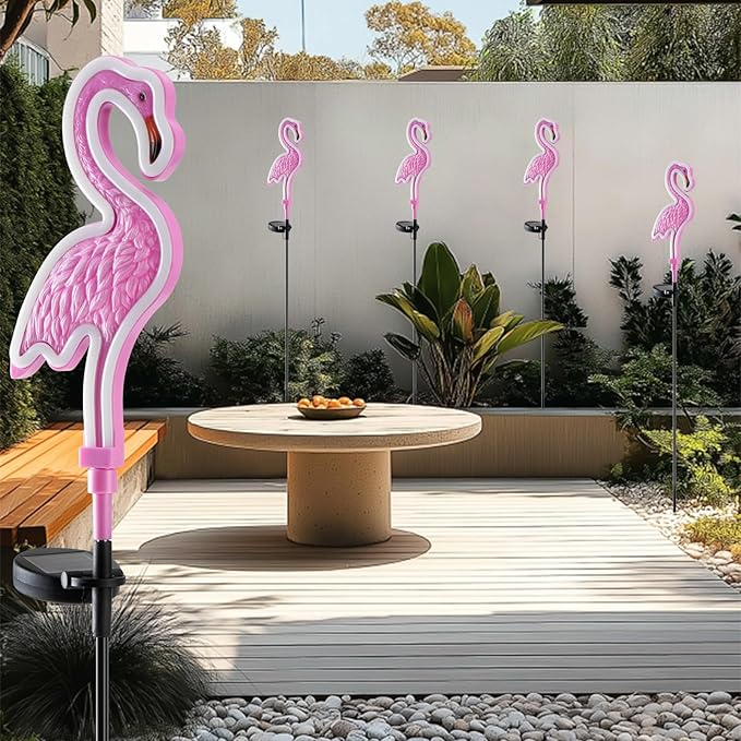 Solar Flamingo Lights,Pink Neon Flamingo Solar Lights,Outdoor Garden Decor,Gift for dad,Housewarming Gift,Decorative Outdoor Light for Yard (2 Pack)