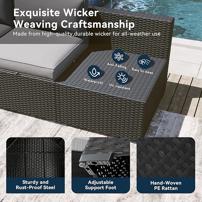 LazySunsets 10 Piece Outdoor Patio Furniture Set with Coffee Table, Outdoor Patio Furniture Sets with Waterproof Cover, Wicker Rattan Outdoor Conversation Set for Backyard & Garden, Light Grey