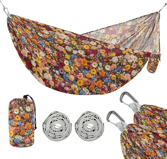 Camping Hammock Outdoor Hammocks for Outside Flower Vivid Beach Trees Portable Lightweight with Pockets Tree Straps Indoor