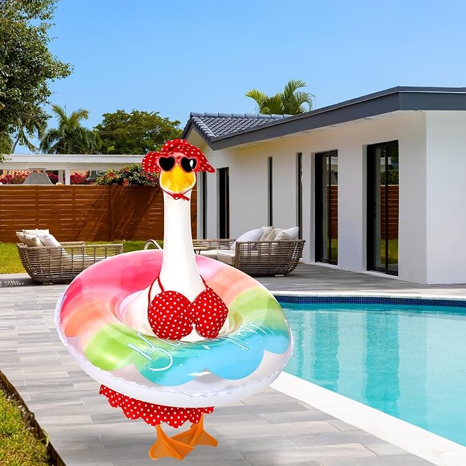 JcHrmers Hawaiian Porch Goose Outfits Summer Bikini Lawn Goose Clothes Fits 23" Cement Plastic Goose Statue for Spring Summer Outdoor Garden Yard Patio Decoration