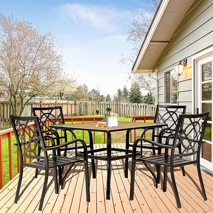 SOLAURA 300 lbs Patio Wrought Iron Chairs of 4, Metal Outdoor Dining Chairs Patio Stackable Bistro Chairs with Armrests for Garden, Lawn, Backyard, Porch, Balcony, Deck