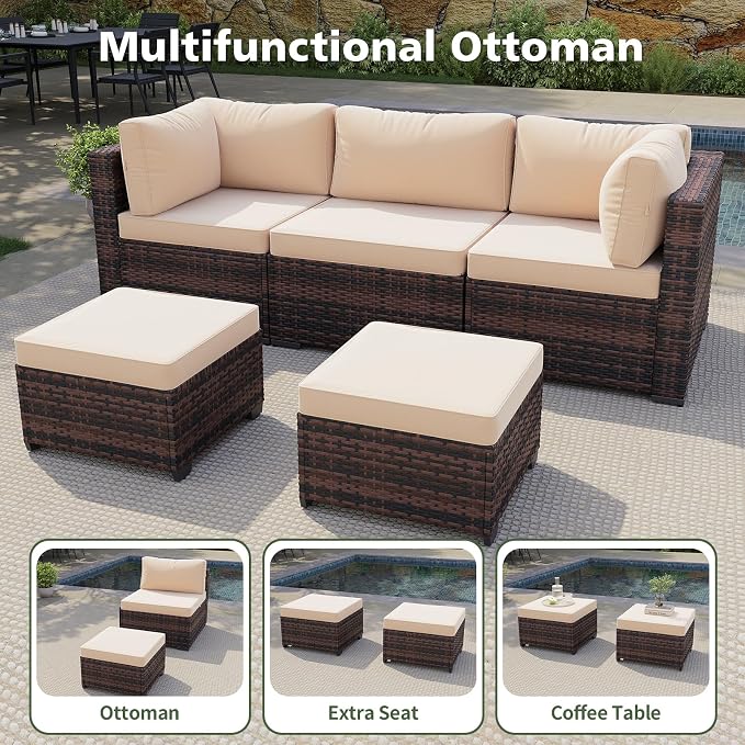 Aoxun 12 Piece Outdoor Patio Furniture Set with Coffee Table, Wicker Rattan Outdoor Furniture with High Back Swivel Rocker Chairs, Outdoor Conversation Set with Thick Cushion & Ottoman, Beige