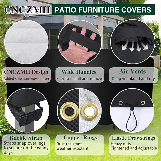 Heavy Duty Patio Furniture Covers Waterproof, 600D Round Outdoor Furniture Cover Waterproof for Sectional Sofa Couch, Outdoor Dining Table and Chair Set Covers 76"DIA x 28"H, Black