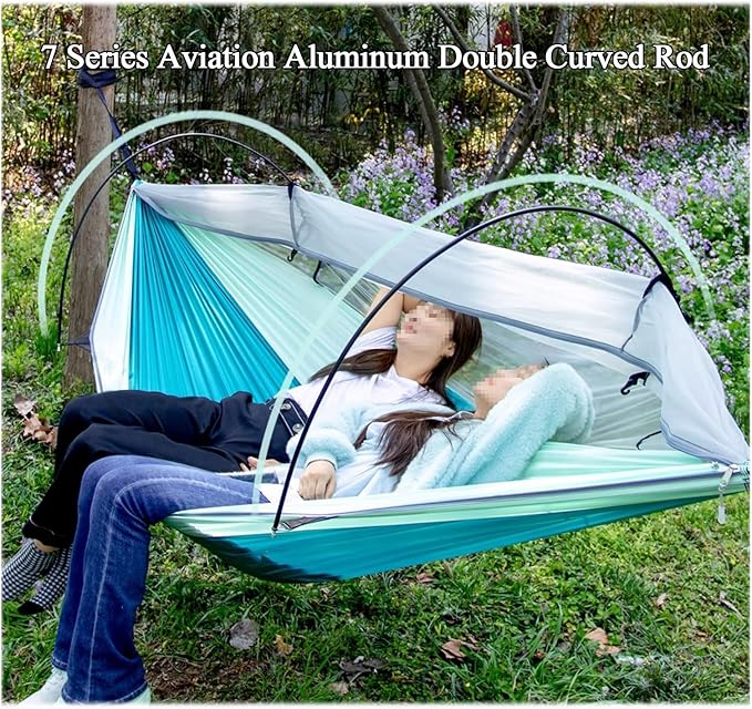 Hammock, Double Hammock, Outdoor Swing Cradle, Portable Hammock, Camping Beach Hammock(Blue,70.8in*117.6in)