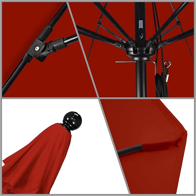 California Umbrella 11Ft Commercial Grade Market Umbrella, Pulley Lift, Aluminum/Fiberglass, 2mm pole wall, Black Frame, Solution Dyed Red Fabric