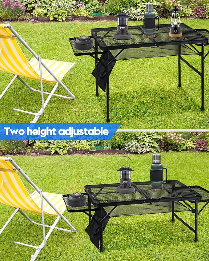 MSDADA Folding Grill Table, Height Adjustable Aluminum Table, Portable Outdoor Table for Camping, Picnic, Patio, Dining, BBQ, Party, Black (36 * 23.62 inch)