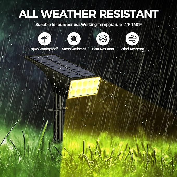 WENATY Solar Spot Lights Outdoor Waterproof IP65, Bright LEDs Solar Landscape Lighting for Outside Garden Yard, Solar Powered Spotlights for Accent Uplighting Backyard Statue Palm Tree, 2 Pack/Warm